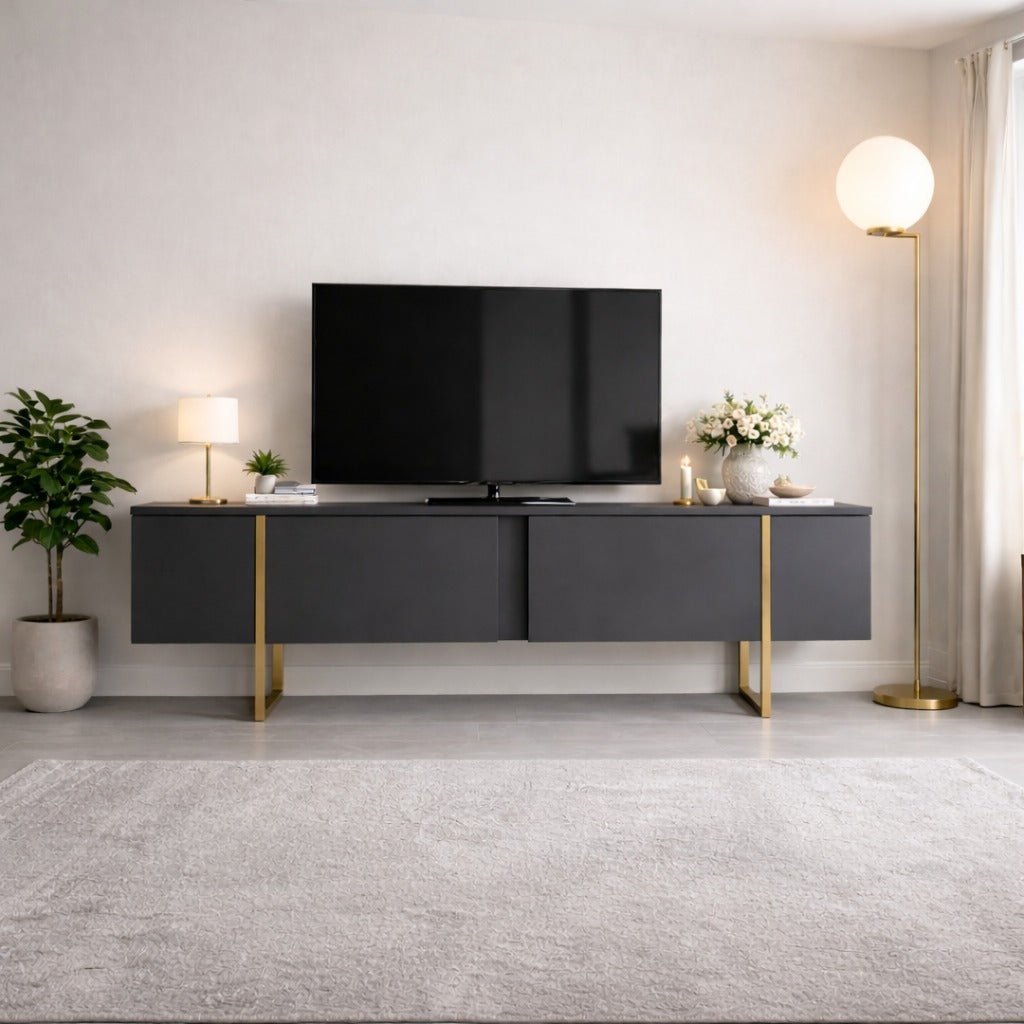 Meubles de télévision luxe anthracite or mélamine 180x50x30 cm