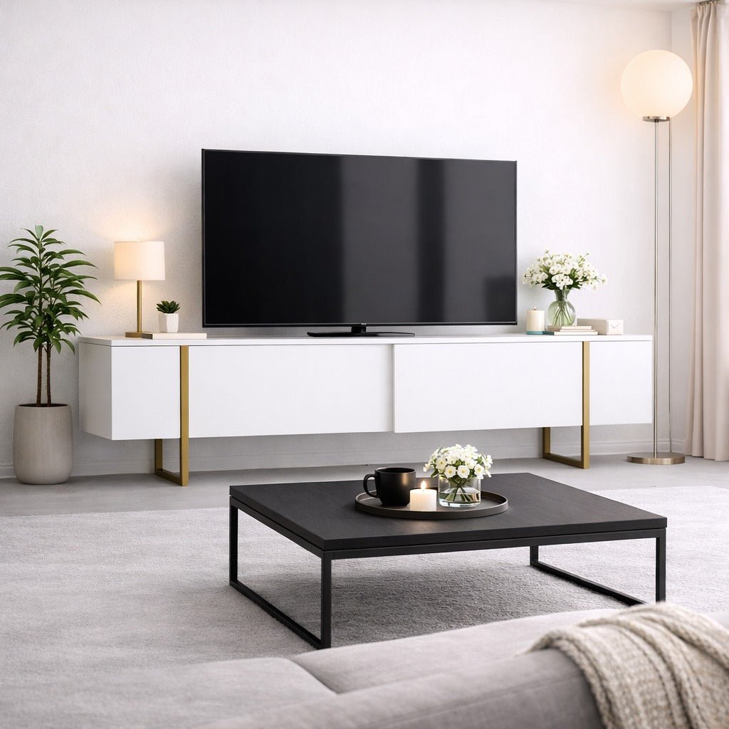TV Meubel Luxe Wit Goud Melamine 180x50x30 cm