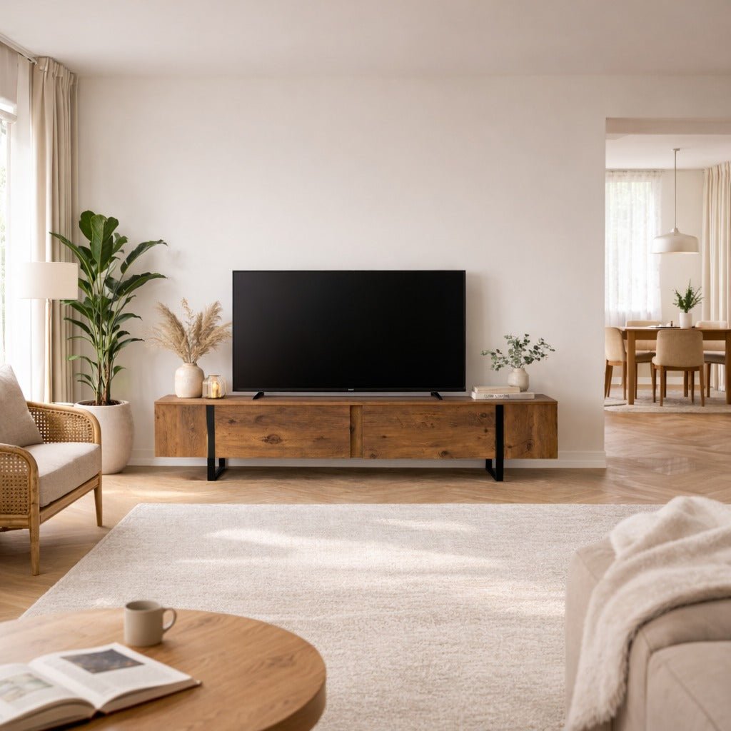 Meuble TV Naturel en Mélamine Cadre Noir Blitz 50x180x29,5 cm