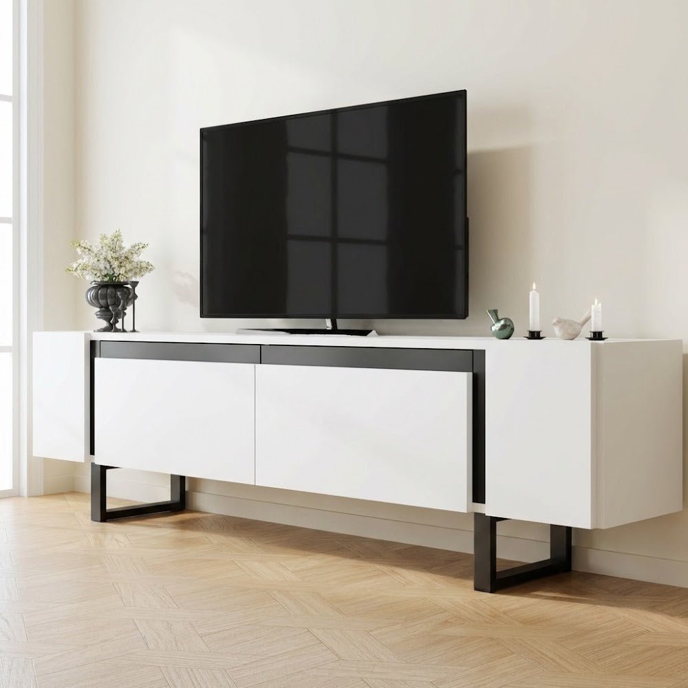 TV Meubel Wit Yildiz 180x50x30 - Zwart Frame