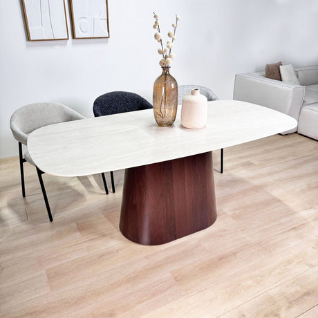Sintered Stone Marmerlook Travertine Eettafel Lea 180x90 cm - Walnoot Frame - Deens Ovaal