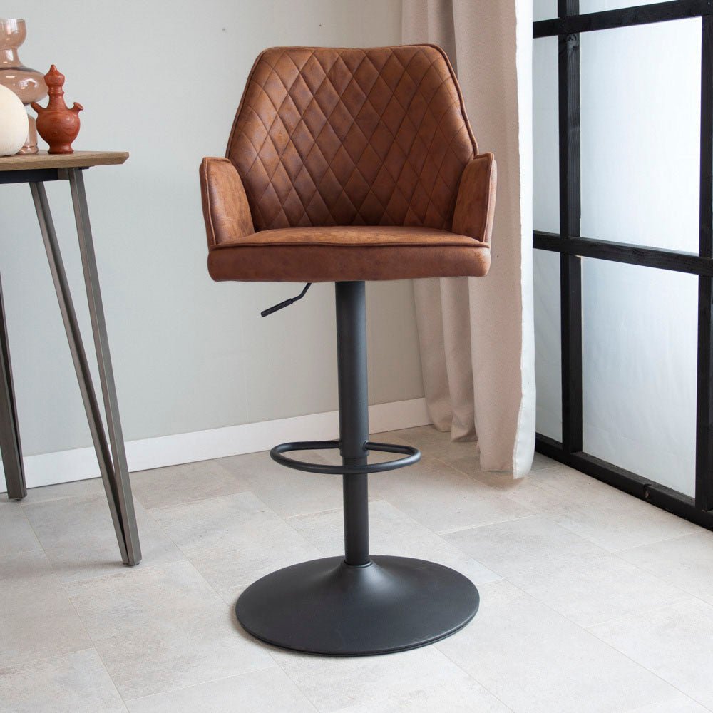 Tabouret de bar industriel réglable Novan cognac