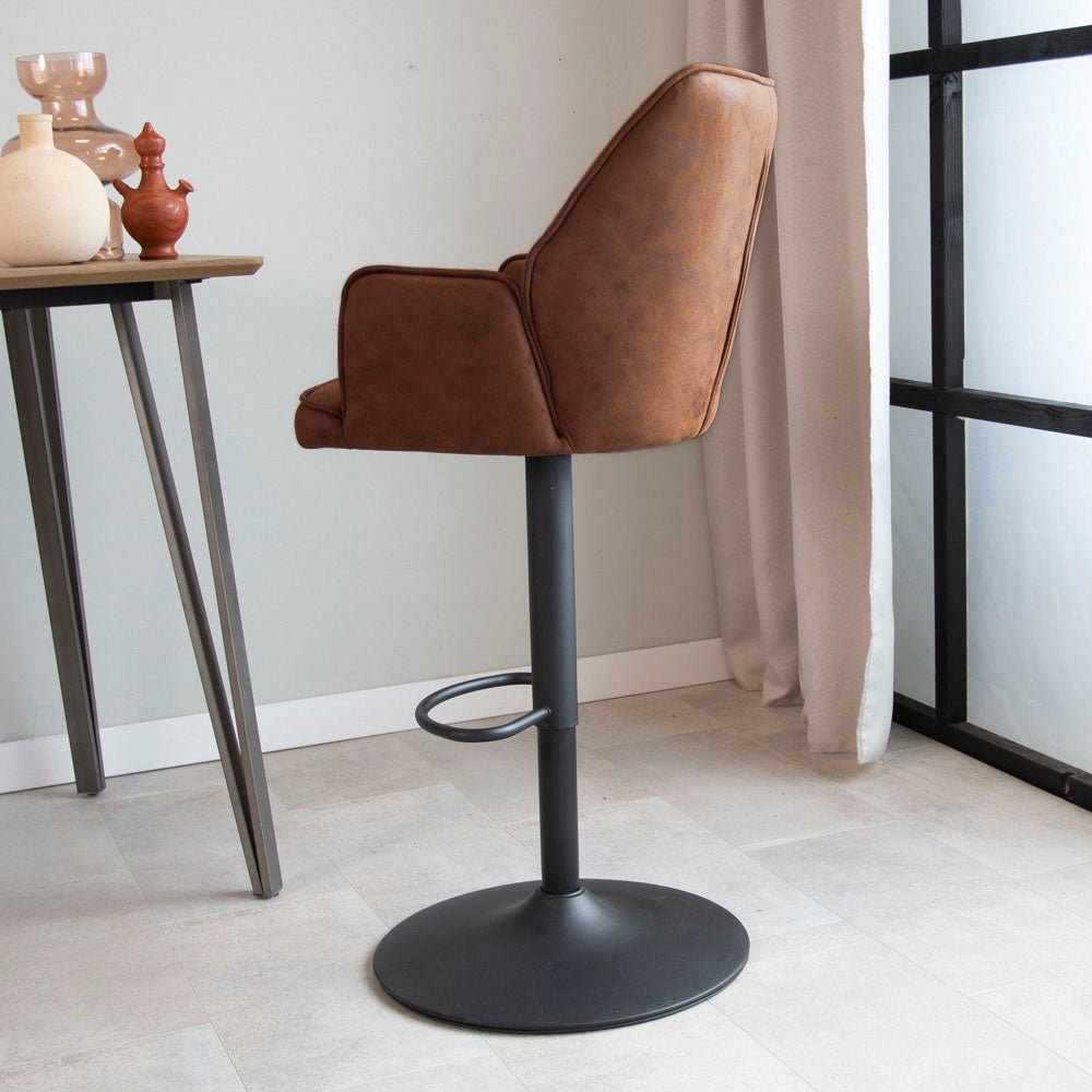 Tabouret de bar industriel réglable Novan cognac