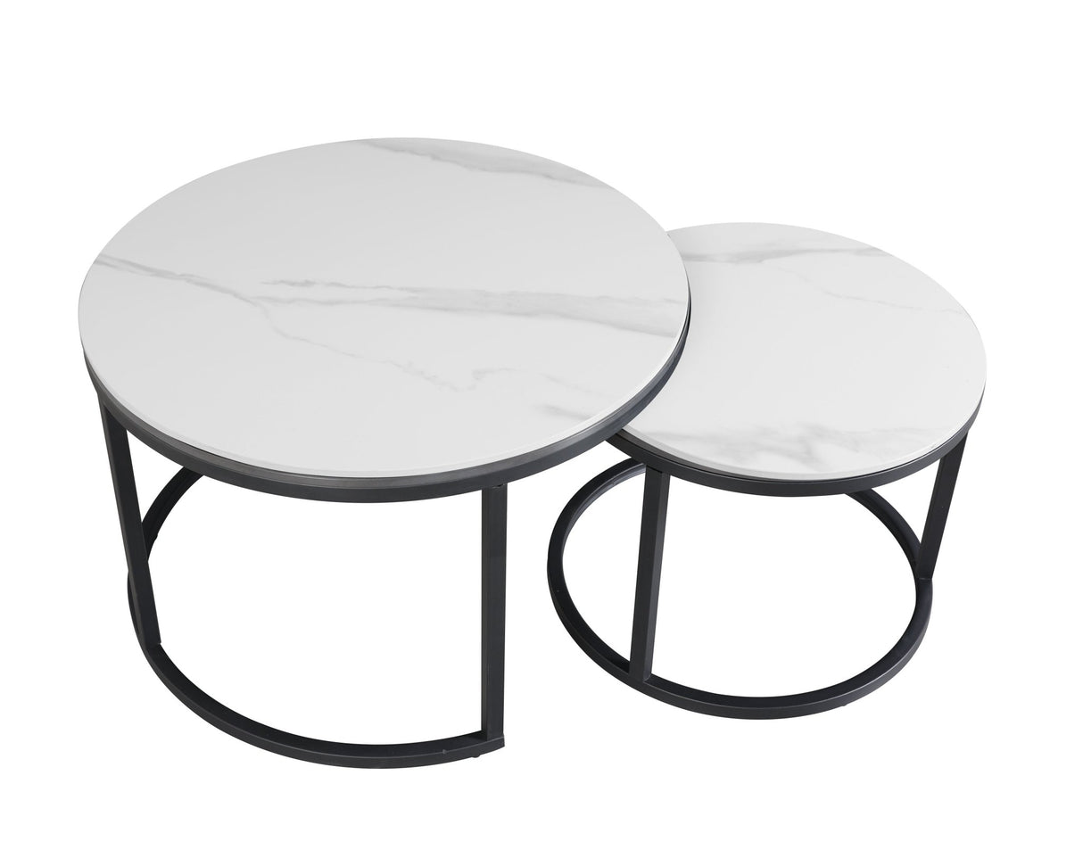Ensemble de table basse de 2 trevor marbre blanc rond