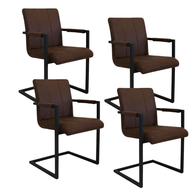 Ensemble de 4 chaises de salle à manger industrielles Jackson marron - Microfibre - Avec accoudoirs