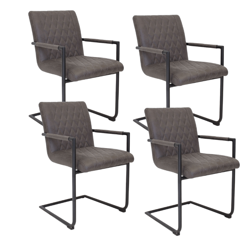 Ensemble de 4 Chaises de Salle à Manger Dean Industriel Anthracite - Tissu en Microfibre - Avec Accoudoirs