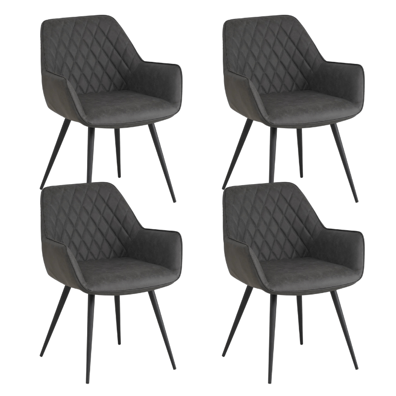 Ensemble de 4 Chaises de Salle à Manger Industrielles Cara Anthracite Motif en Losanges - Cuir Synthétique - Avec Accoudoirs
