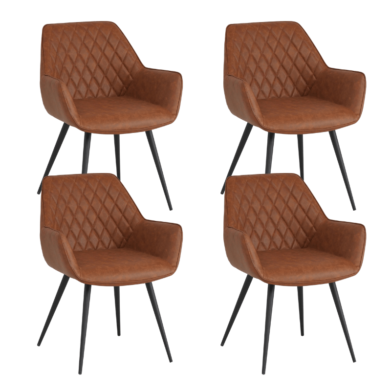 Ensemble de 4 Chaises de Salle à Manger Industrielles Cara Cognac Motif en Losanges - Cuir Synthétique - Avec Accoudoirs