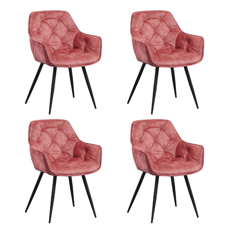 Ensemble de 4 Chaises de Salle à Manger en Velours Rose Audrey - Avec Accoudoirs