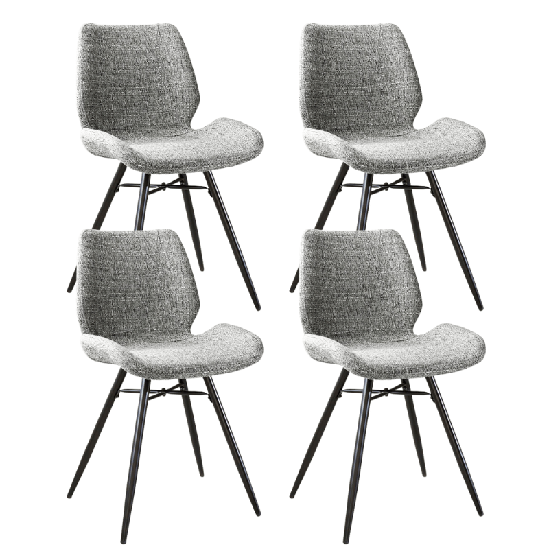 Set van 4 Eetkamerstoelen Beau Grijs Chenille Stof - Zonder Armleuningen