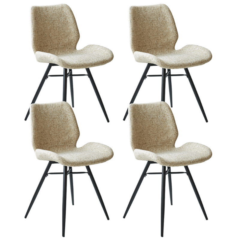 Set van 4 Eetkamerstoelen Beau Crème Chenille Stof - Zonder Armleuningen