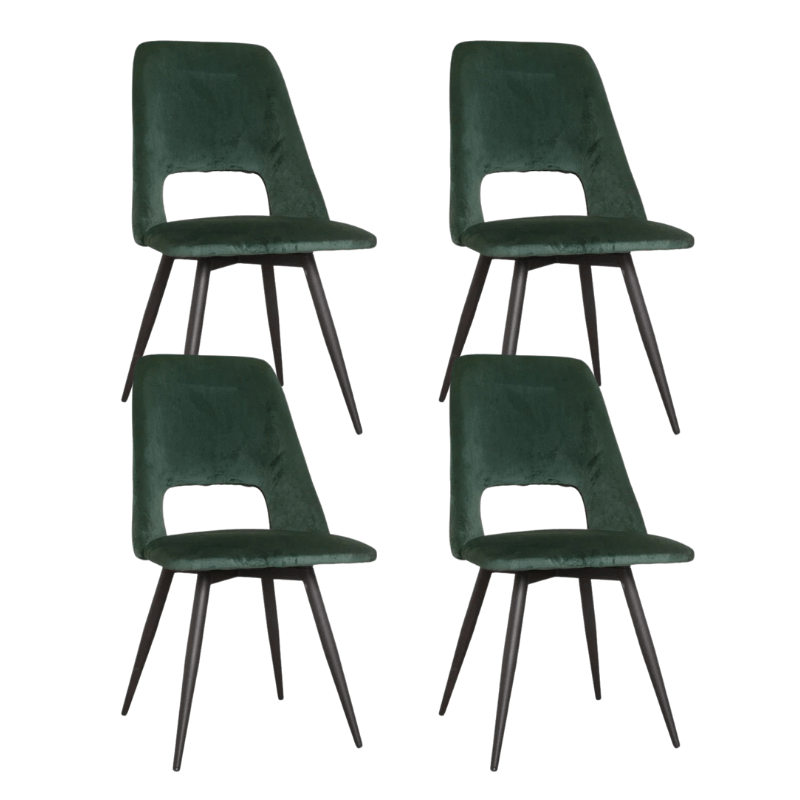 Ensemble de 4 Chaises de Salle à Manger Pivotantes Mila Velours Vert Foncé - Sans Accoudoirs