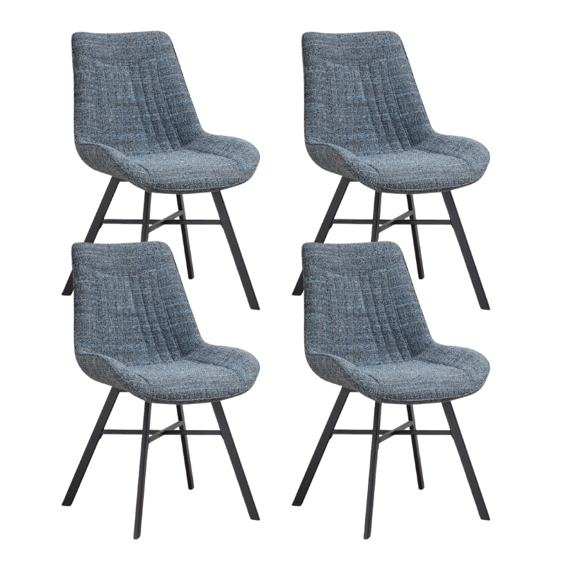 Ensemble de 4 Chaises de Salle à Manger Jada en Tissu Chenille Bleu - Sans Accoudoirs