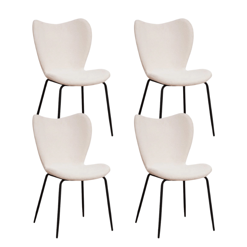 Set van 4 Eetkamerstoelen Sia Crème Bouclé Stof - Zonder Armleuningen