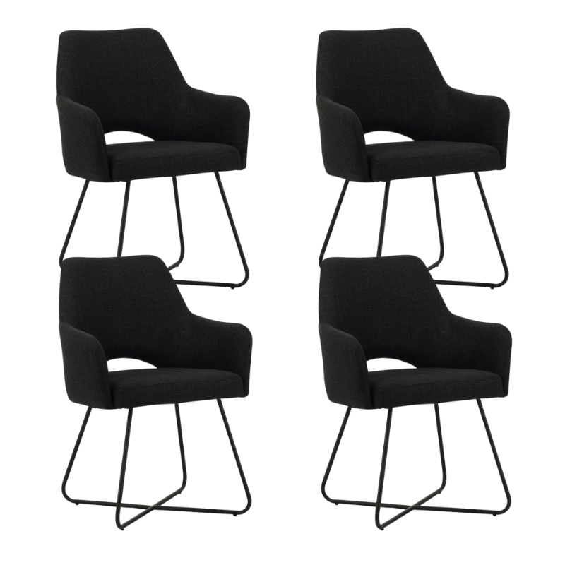 Set van 4 Eetkamerstoelen Suzy Zwart Stof - Met Armleuning