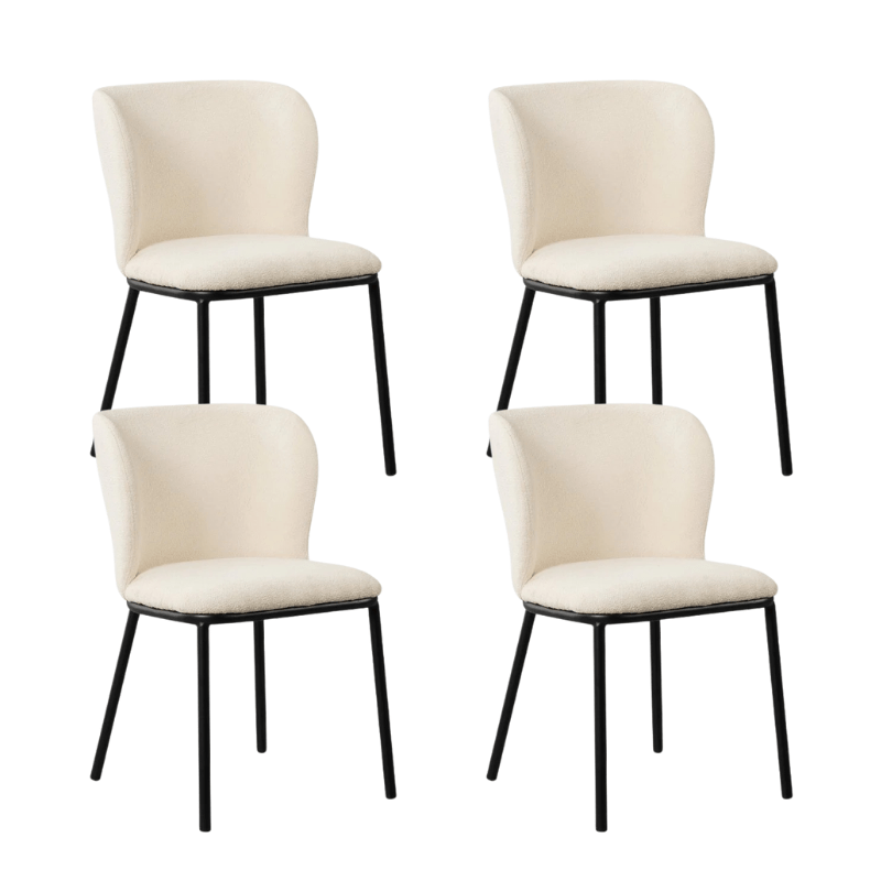 Set van 4 Eetkamerstoelen Tess Wit Bouclé Stof - Zonder Armleuningen