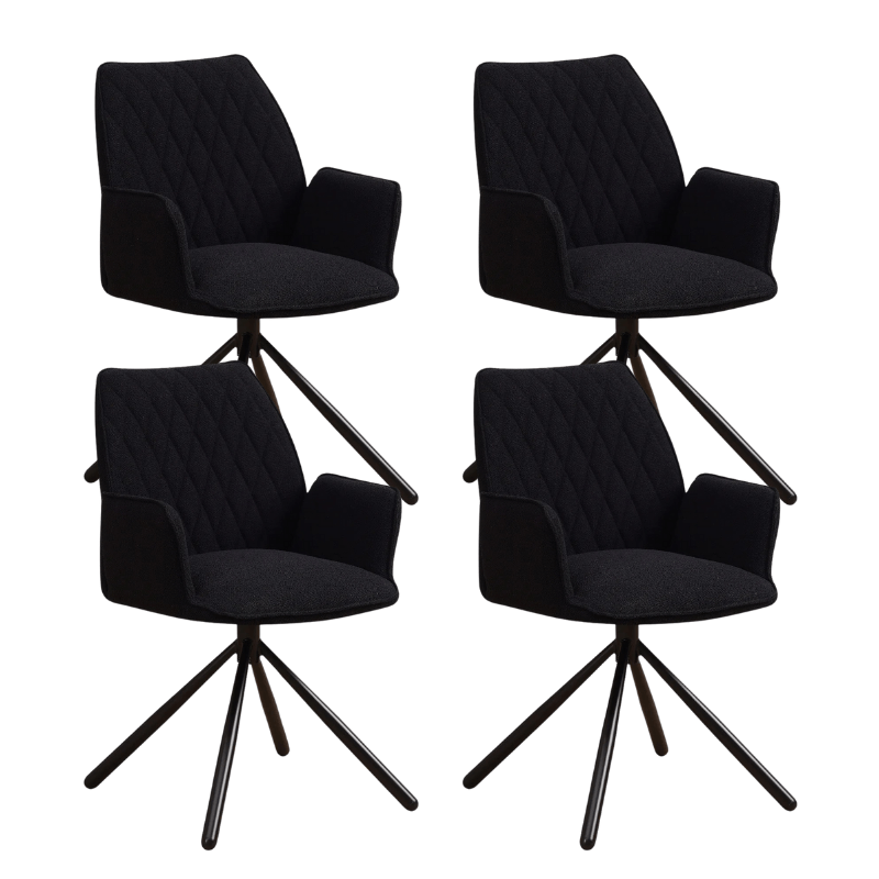 Set van 4 Draaibare Eetkamerstoelen Novan Zwart Bouclé – 180° Draaibaar