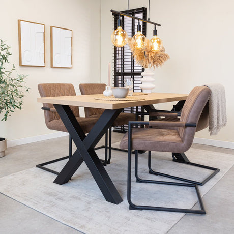 Eettafel Lenzo Rustiek Eiken - Zwarte X-poot