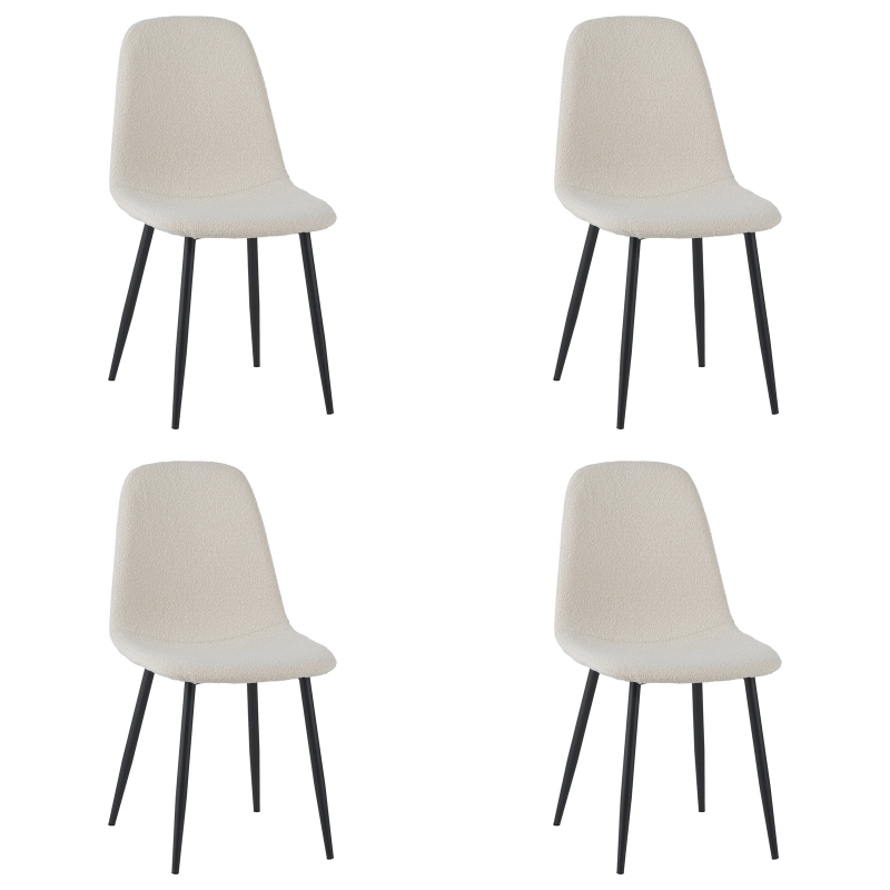 Ensemble de 4 chaises de salle à manger scandinaves en tissu bouclé crème Swift - Sans accoudoirs