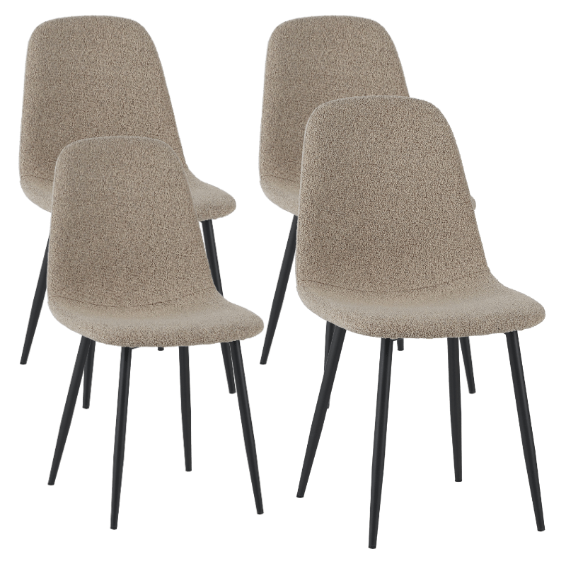Ensemble de 4 chaises de salle à manger scandinaves en tissu bouclé Latte Swift - Sans accoudoirs