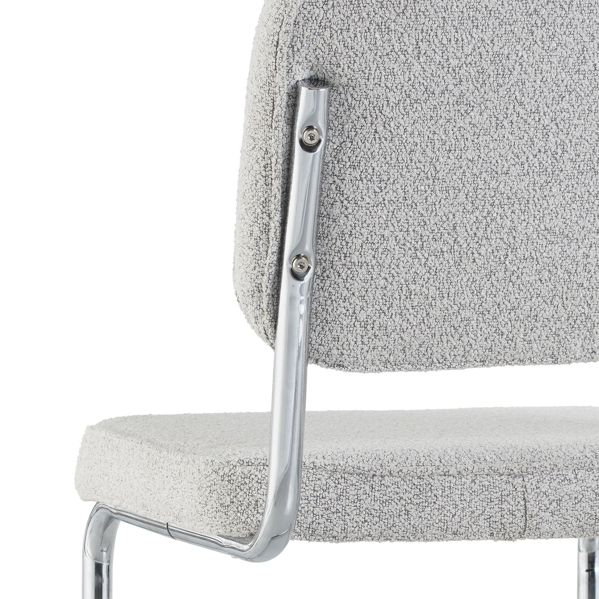 Chaise de salle à manger moderne verte en tissu bouclé Sway - cadre en chrome - sans accoudoirs