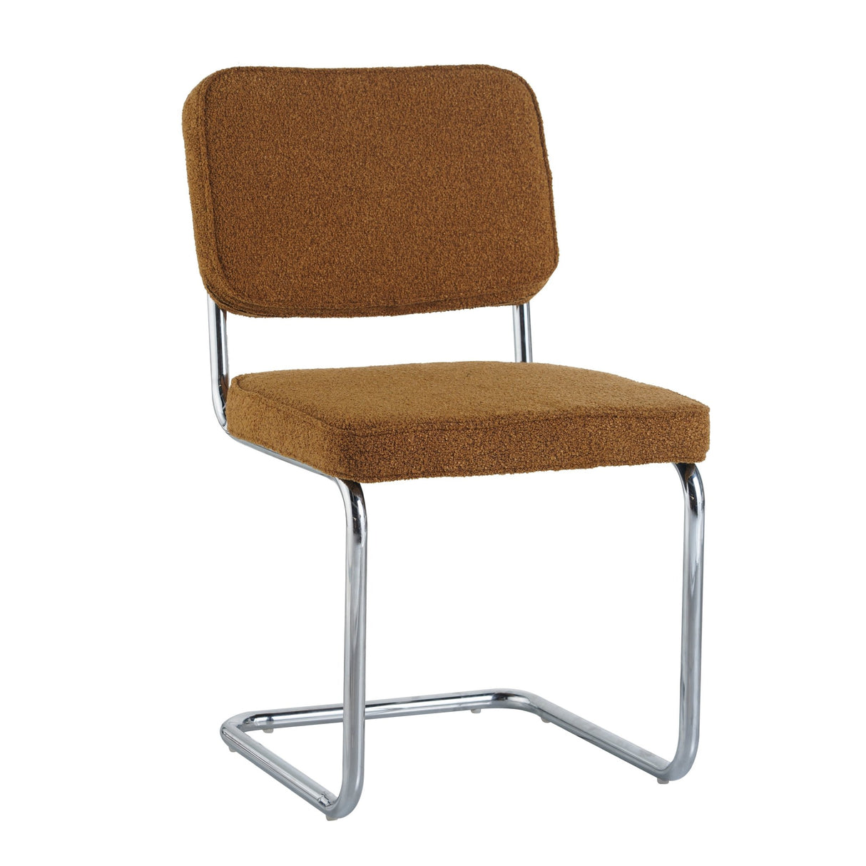 Chaise de salle à manger moderne en tissu bouclé cuivre Sway - cadre en chrome - sans accoudoirs