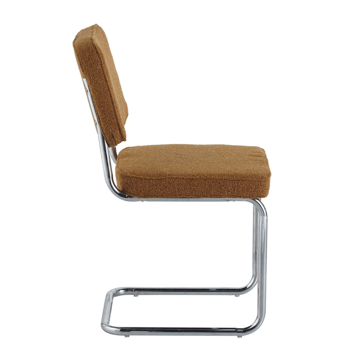Chaise de salle à manger moderne en tissu bouclé cuivre Sway - cadre en chrome - sans accoudoirs