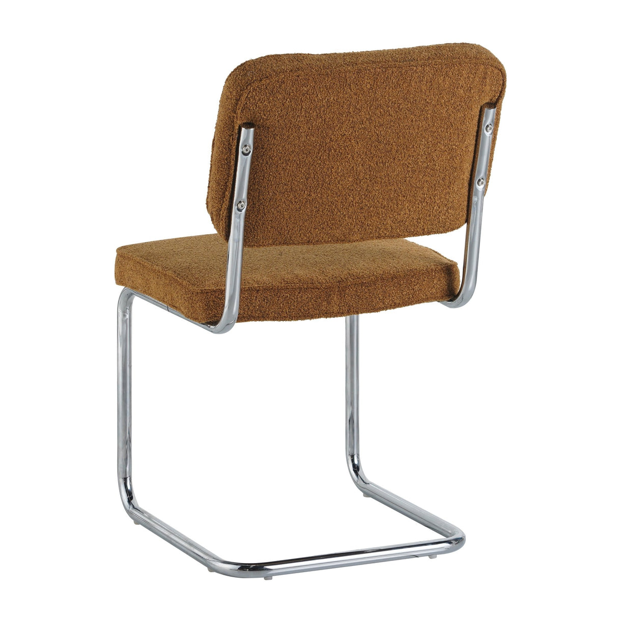 Chaise de salle à manger moderne en tissu bouclé cuivre Sway - cadre en chrome - sans accoudoirs