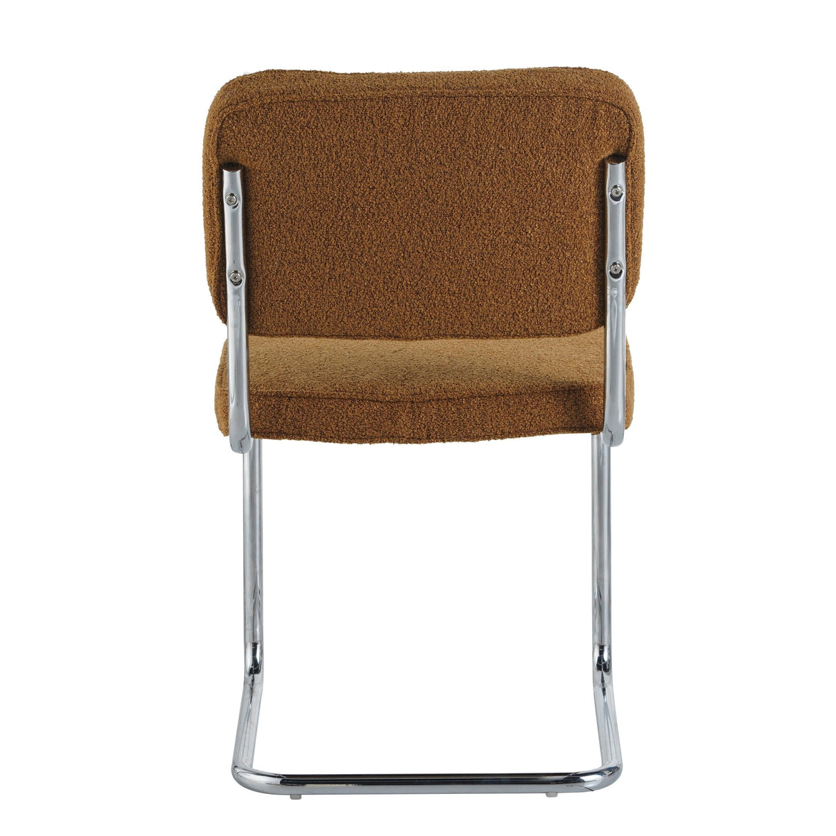 Chaise de salle à manger moderne en tissu bouclé cuivre Sway - cadre en chrome - sans accoudoirs
