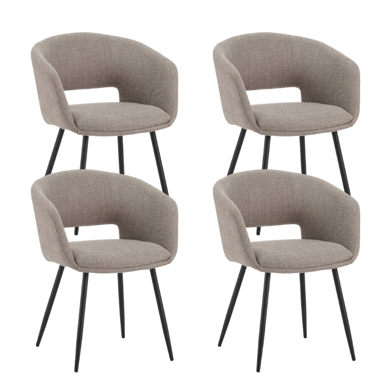 Set van 4 Scandinavische Eetkamerstoelen Don Taupe Stof Kuipvorm - Met Armleuningen