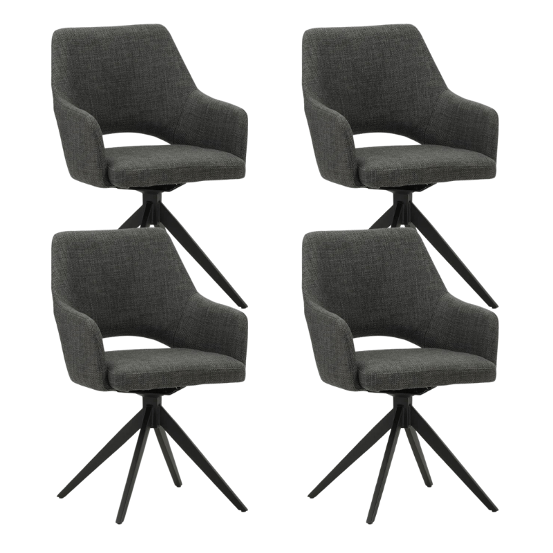 Ensemble de 4 Chaises de Salle à Manger Pivotantes Sid Anthracite Tissu - Avec Accoudoirs