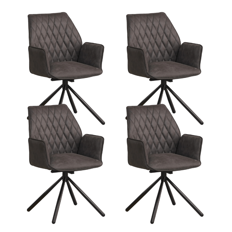 Ensemble de 4 Chaises de Salle à Manger Pivotantes Novan Industriel Anthracite Tissu – 180° Pivotant