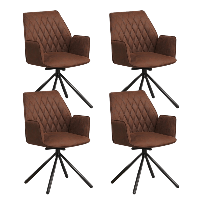 Ensemble de 4 Chaises de Salle à Manger Pivotantes Novan Industriel Tissu Brun – 180° Pivotantes