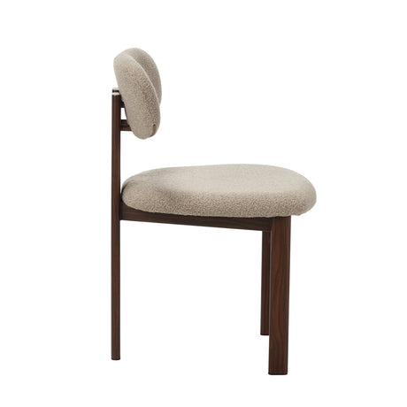 Japandi Eetkamerstoel Miyo Bouclé Zandkleur - Walnootlook Frame