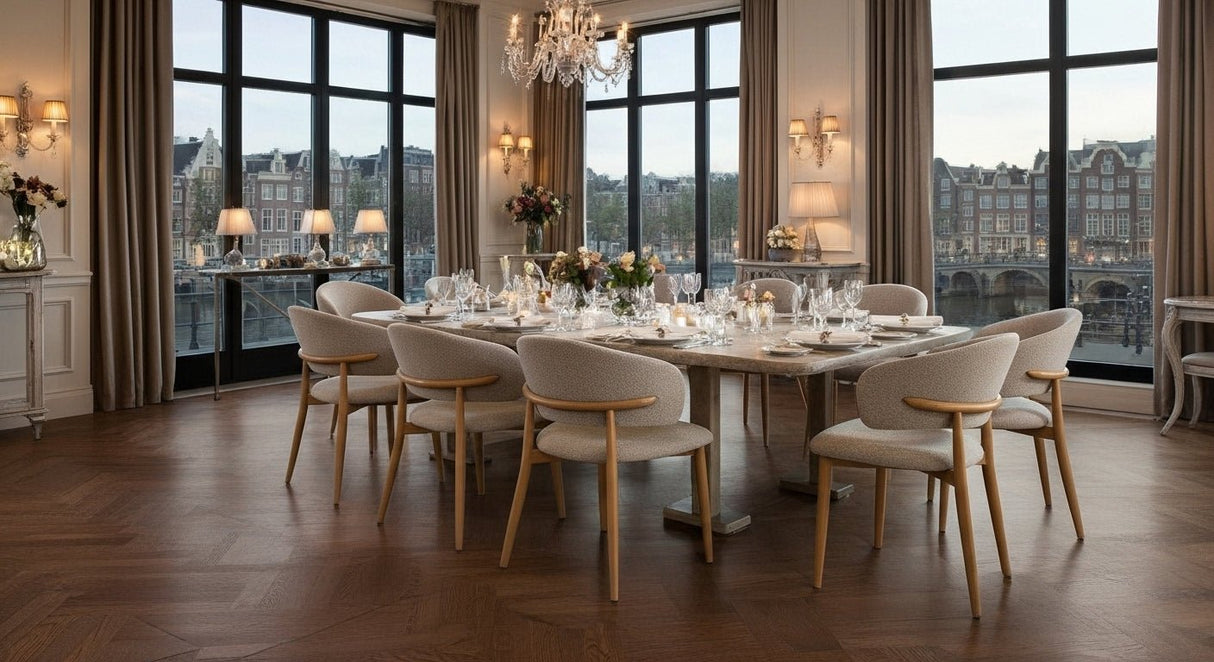 Japandi Eetkamerstoel Yuka Beige - Eikenlook Frame