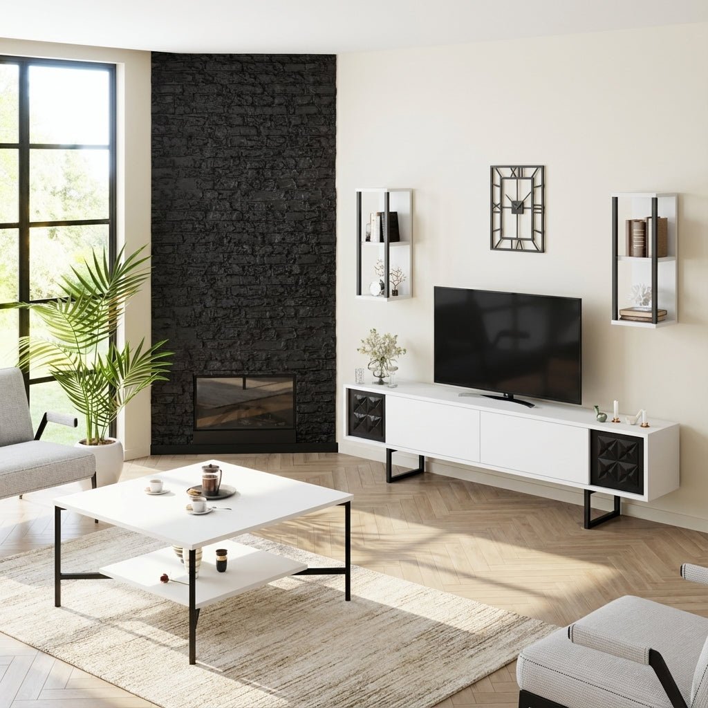 Meubelset Wit-Zwart - Black Line - Salontafel + TV Meubel sfeerfoto in modern interieur