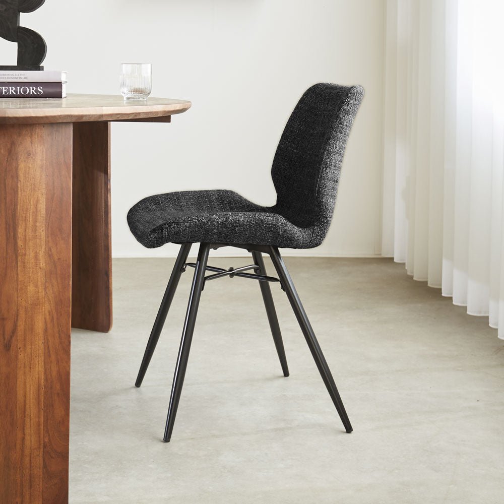 Chaise de salle à manger Beau chenille Dimehouse Anthracite LxlxH 72x68x50 Tissu Photo d'ambiance vue latérale