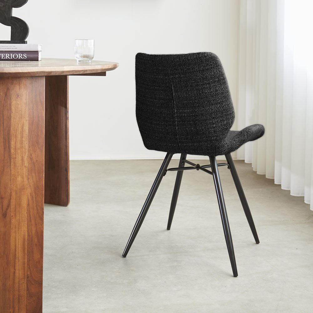Chaise de salle à manger Beau chenille Dimehouse Anthracite LxlxH 72x68x50 Tissu Photo d'ambiance vue arrière diagonale
