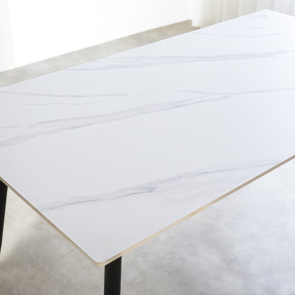 Table à manger Jules Blanche Dimehouse Blanc LxlxH 78x27x10 Pierre frittée Détail photo d'ambiance
