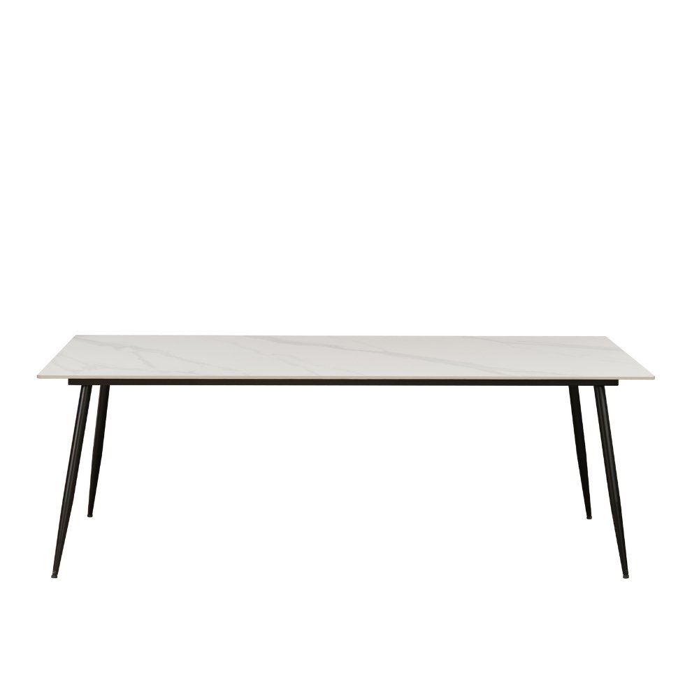 Table à manger Jules Blanche Dimehouse Blanc LxlxH 237x112x13 Pierre frittée Photo d'ambiance vue de face diagonale