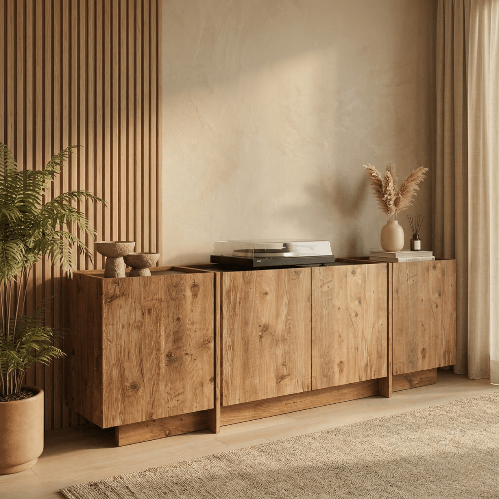 Dressoir Japandi eikenlook melamine antraciet Lowen 180x45x80 cm