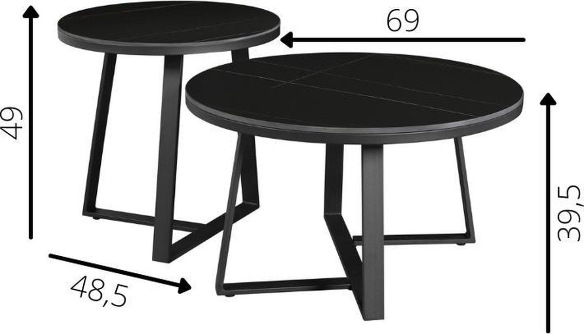 Salontafel Set van 2 Tanner Rond Marmerlook Zwart Rond