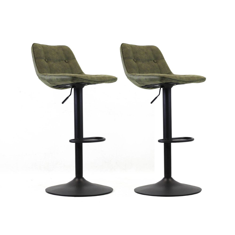 Ensemble de 2 Tabourets de Bar Industriels Pivotants en Tissu Microfibre Vert Keston - Réglable
