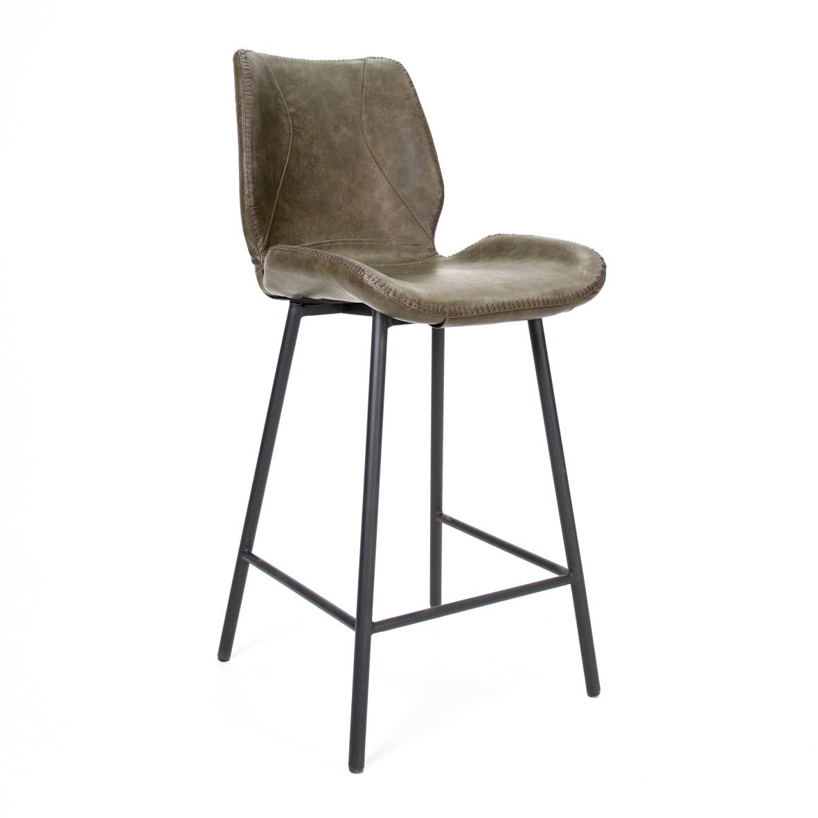 Tabouret de bar Beau cuir artificiel Dimehouse Vert LxlxH 84x54x52 Simili cuir Photo blanche vue de face en diagonale