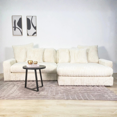 3-zits hoekbank XXL Beige Ribstof plofbank Nia