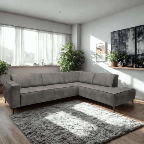 Industriële hoekbank Brisbane antraciet rechts leer