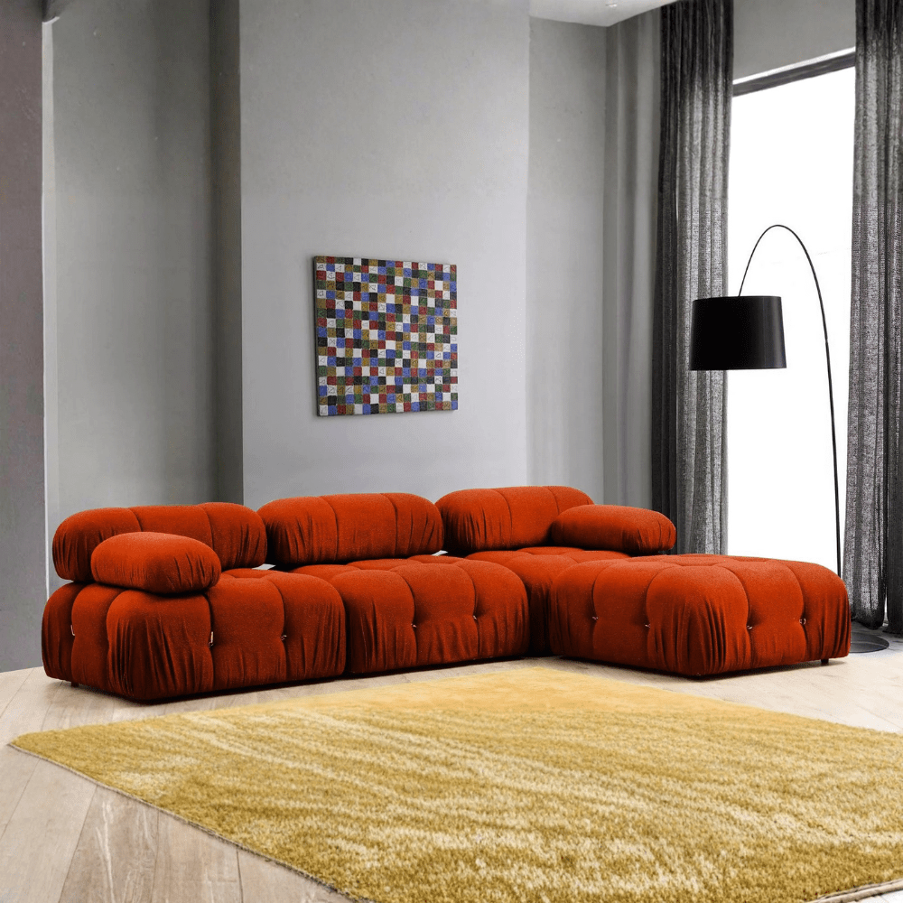 Canapé d'angle modulaire XXL Bubble avec pouf - orange rouge 