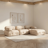 Canapé d'angle modulaire XXL Bubble avec pouf - velours beige 