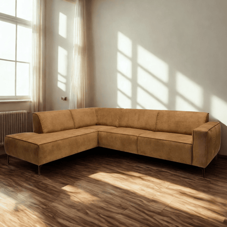 Industriële hoekbank Brisbane cognac links leer