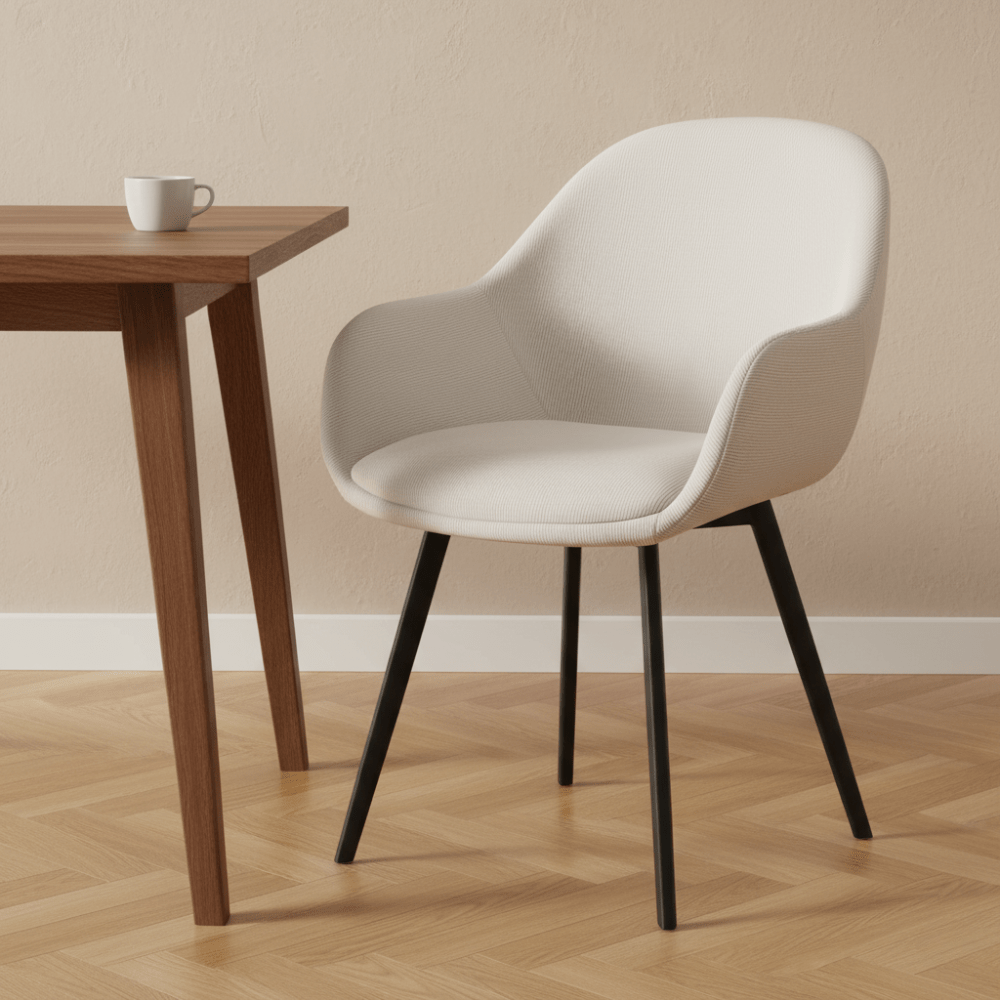 Chaise de salle à manger moderne Remy en velours crème - Avec accoudoirs 
